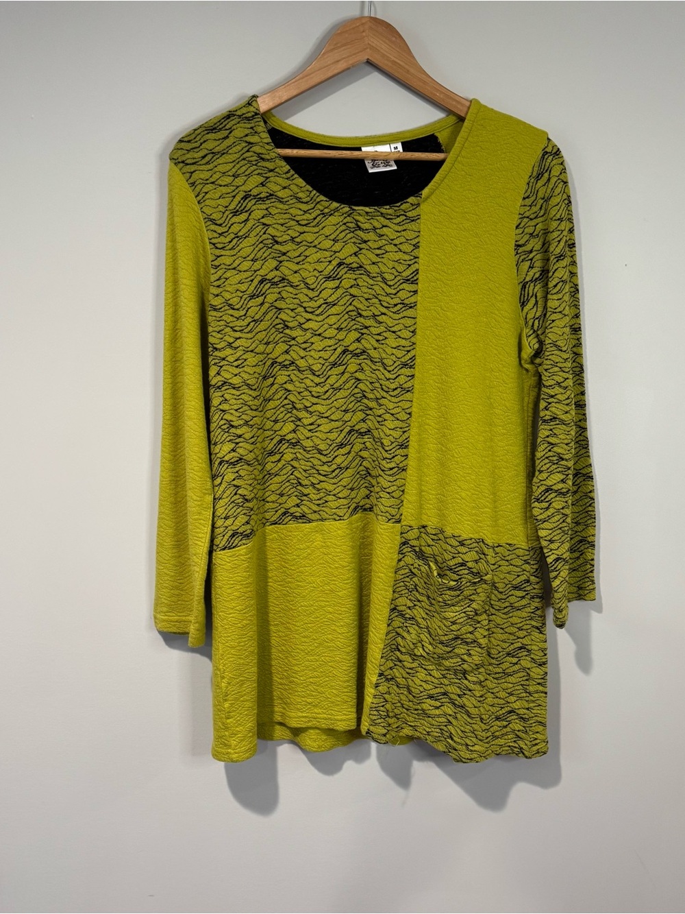 Parsley & Sage Lime Green Patchwork Tunic Top Lagenlook Art To Wear Boho Size M